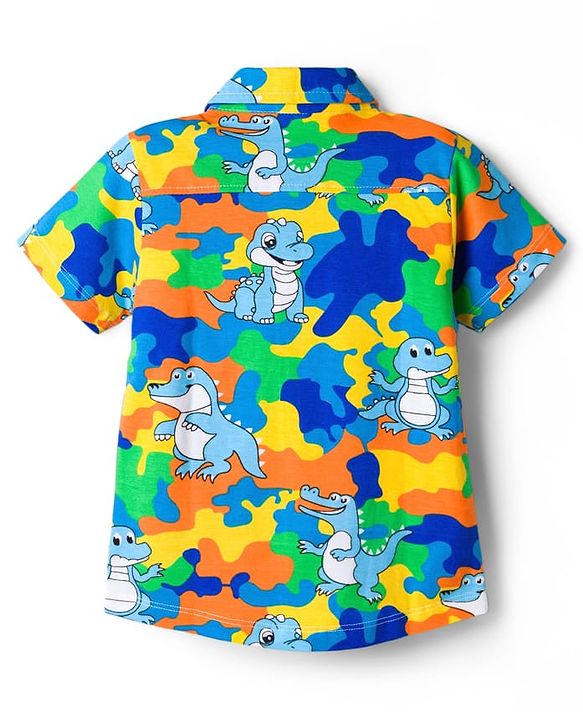 Babyhug Single Jersey Knit Half Sleeves Co-ords Shirt & Shorts Set with Dino Print - Multicolor