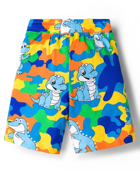 Babyhug Single Jersey Knit Half Sleeves Co-ords Shirt & Shorts Set with Dino Print - Multicolor