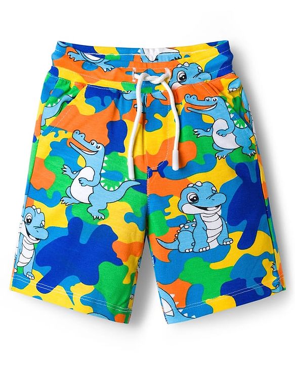 Babyhug Single Jersey Knit Half Sleeves Co-ords Shirt & Shorts Set with Dino Print - Multicolor