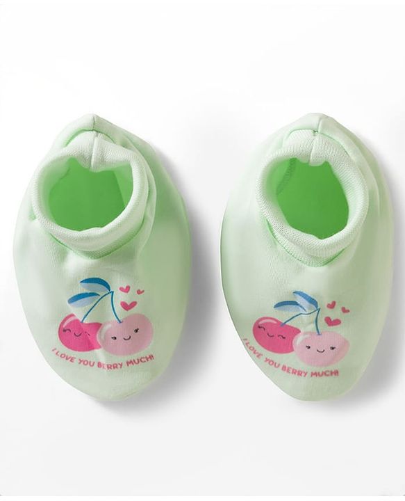 Babyhug 100% Cotton Knit Mittens & Booties With Cherry Print - Multicolor