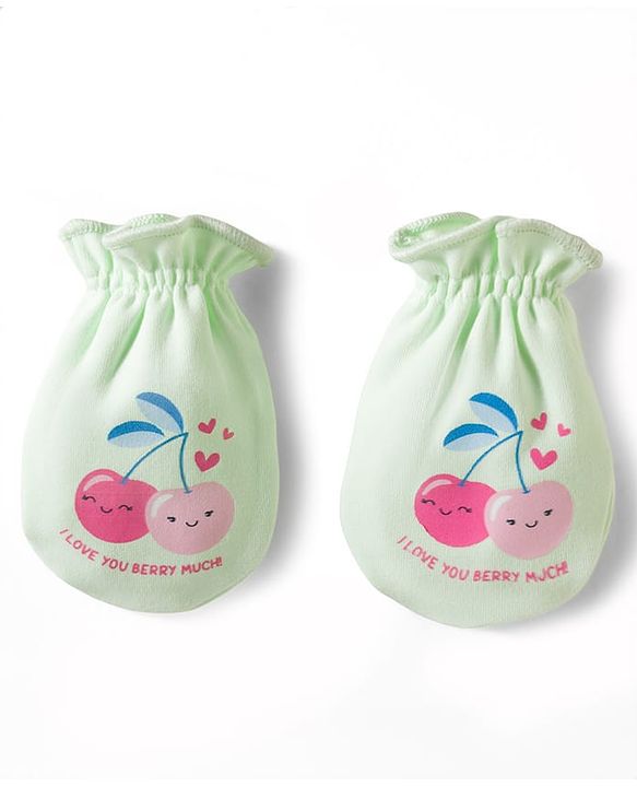 Babyhug 100% Cotton Knit Mittens & Booties With Cherry Print - Multicolor
