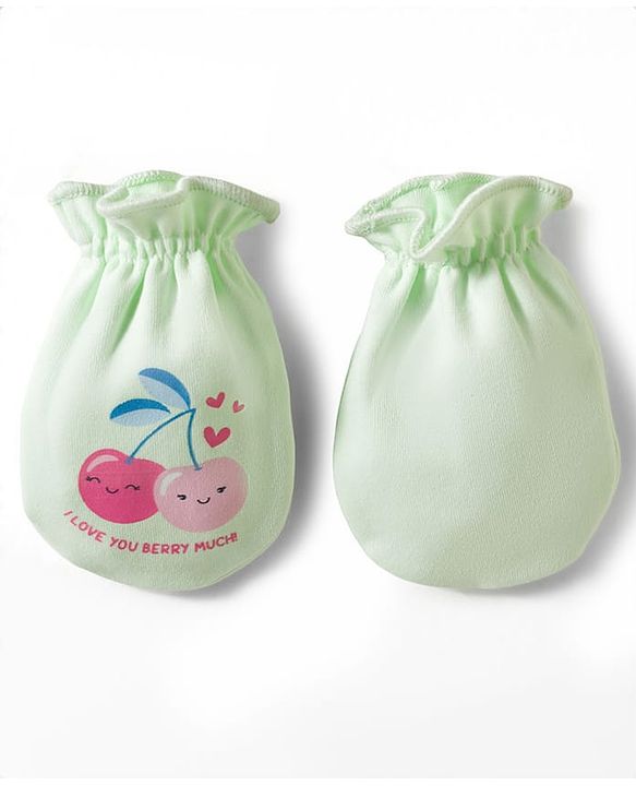 Babyhug 100% Cotton Knit Mittens & Booties With Cherry Print - Multicolor