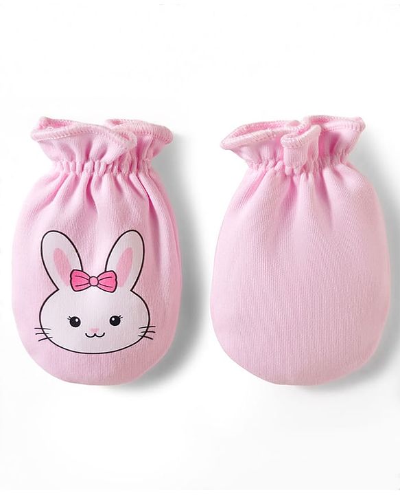 Babyhug 100% Cotton Knit Mittens & Booties With Bunny Print - Multicolor