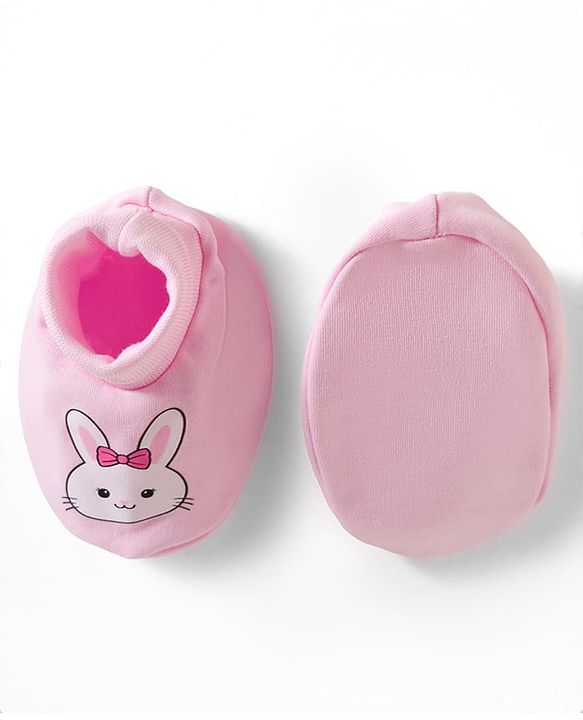 Babyhug 100% Cotton Knit Mittens & Booties With Bunny Print - Multicolor