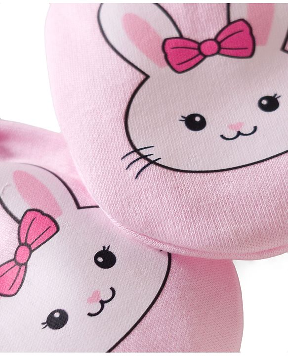 Babyhug 100% Cotton Knit Mittens & Booties With Bunny Print - Multicolor