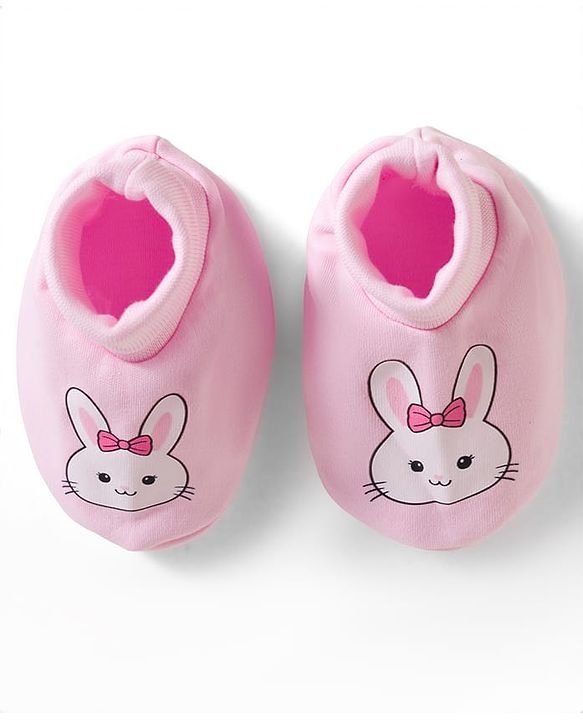 Babyhug 100% Cotton Knit Mittens & Booties With Bunny Print - Multicolor