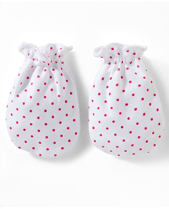 Babyhug 100% Cotton Knit Solid & Polka Dots Printed Mittens Pack Of 3 - Multicolour