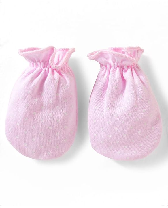 Babyhug 100% Cotton Knit Solid & Polka Dots Printed Mittens Pack Of 3 - Multicolour