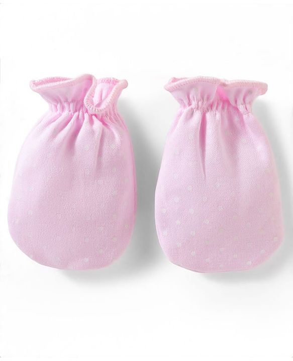 Babyhug 100% Cotton Knit Solid & Polka Dots Printed Mittens Pack Of 3 - Multicolour