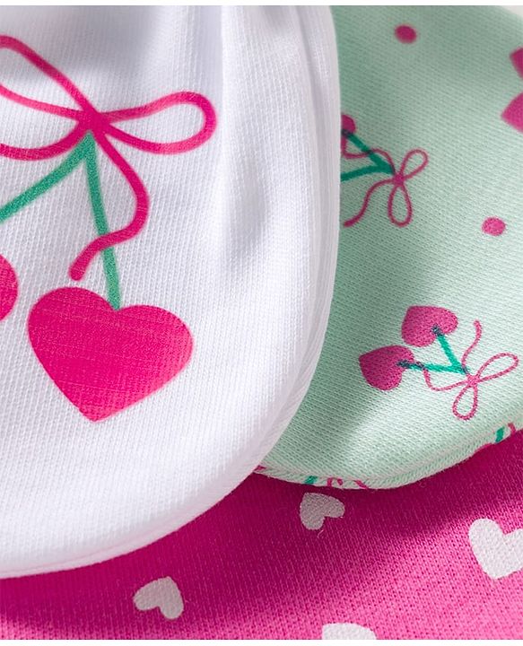 Babyhug 100% Cotton Mittens With Heart Print Pack of 3 - Multicolor