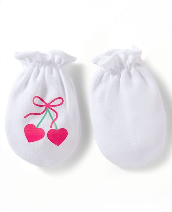 Babyhug 100% Cotton Mittens With Heart Print Pack of 3 - Multicolor