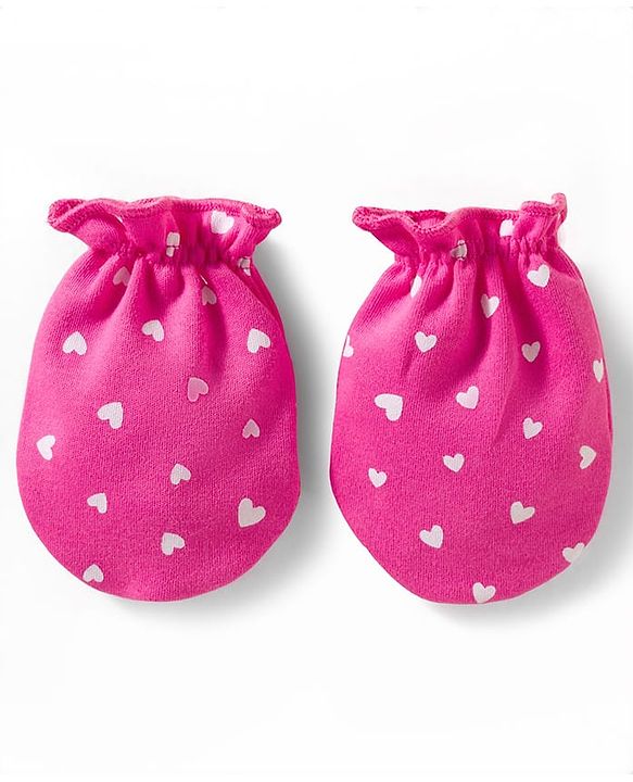 Babyhug 100% Cotton Mittens With Heart Print Pack of 3 - Multicolor