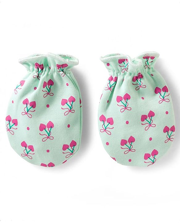 Babyhug 100% Cotton Mittens With Heart Print Pack of 3 - Multicolor