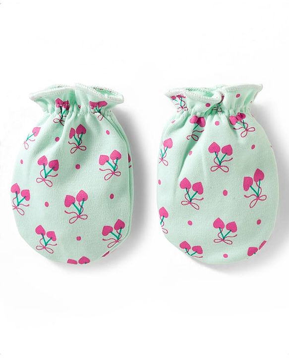Babyhug 100% Cotton Mittens With Heart Print Pack of 3 - Multicolor