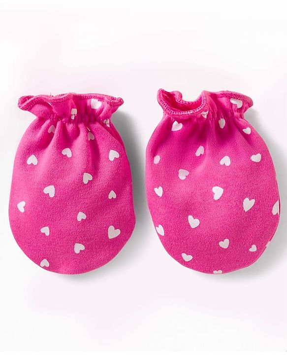 Babyhug 100% Cotton Mittens With Heart Print Pack of 3 - Multicolor