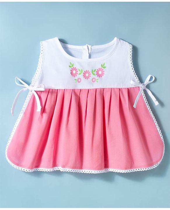Babyhug 100 % Cotton Cambric Woven Sleeveless Jhabla & Bloomer With Floral Print - Multicolor