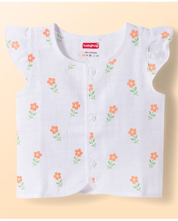 Babyhug 100% Cotton Muslin Woven Sleeveless Floral Printed Front Open Jhablas Pack Of 3- Multicolor