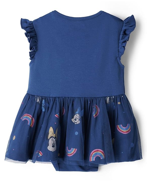 Babyhug Disney Interlock Knit  Frill Sleeves Onesies with Mesh Detailing & Minnie Mouse Graphic -Navy Blue