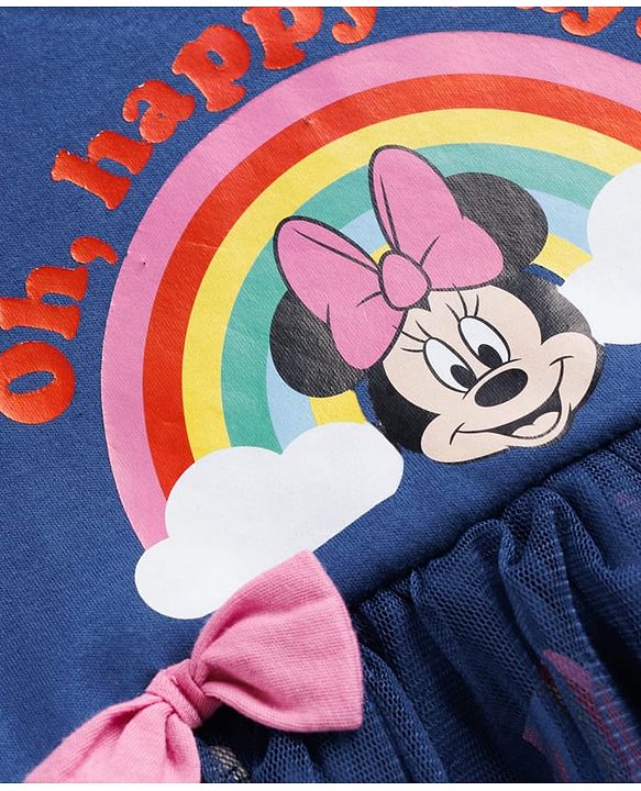 Babyhug Disney Interlock Knit  Frill Sleeves Onesies with Mesh Detailing & Minnie Mouse Graphic -Navy Blue