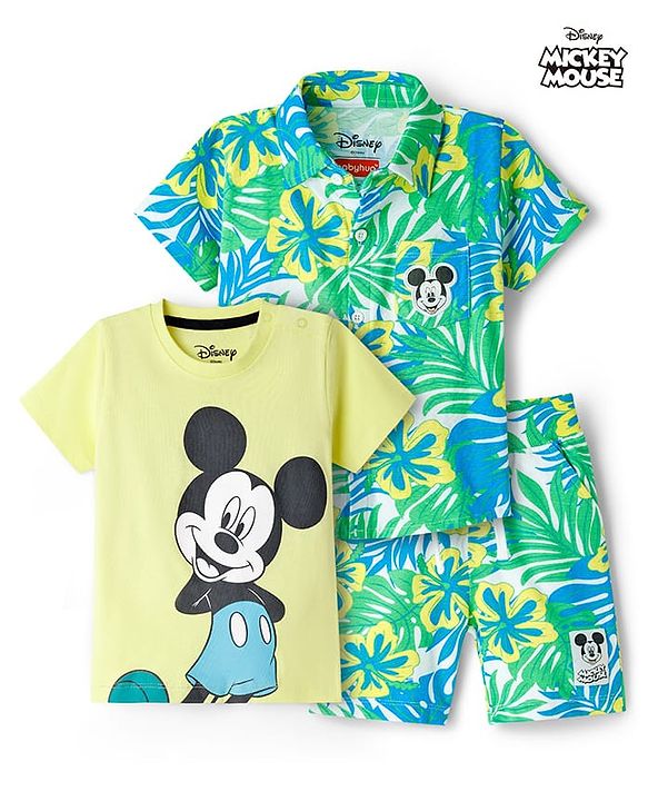 Babyhug Disney Single Jersey Knit Half Sleeves Shirt & Shorts Co-ord Set With T-Shirt & Mickey Mouse & Family Graphics - Multicolor