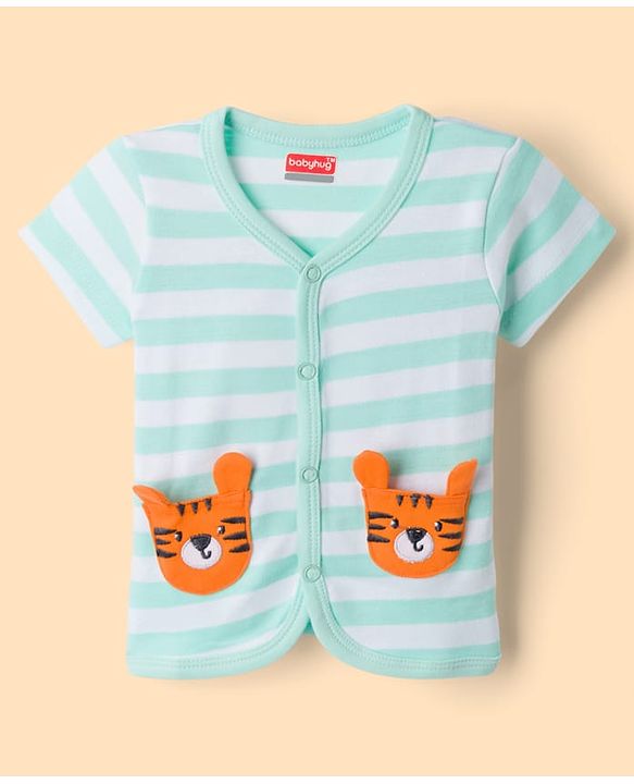 Babyhug 100% Cotton Interlock Knit Half Sleeves Antibacterial Striped Jhablas with Animal Applique Pack of 3 -Multicolor