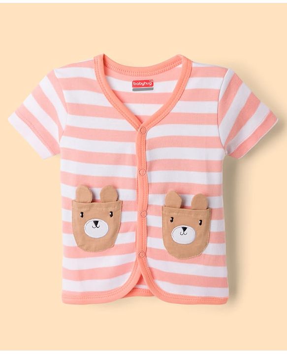 Babyhug 100% Cotton Interlock Knit Half Sleeves Antibacterial Striped Jhablas with Animal Applique Pack of 3 -Multicolor