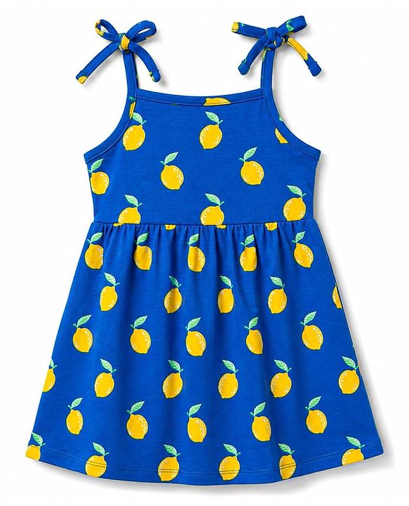 Babyhug 100% Cotton Single Jersey Knit Antibacterial Sleeveless Fit and Flare One Piece Frocks With Lemon Print Pack of 2 - Multicolor