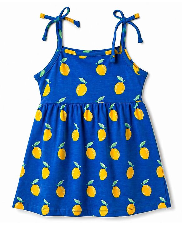 Babyhug 100% Cotton Single Jersey Knit Antibacterial Sleeveless Fit and Flare One Piece Frocks With Lemon Print Pack of 2 - Multicolor