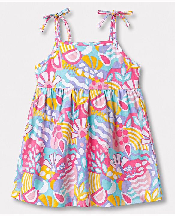 Babyhug 100% Cotton Woven One Piece Dresses/Frocks with Shoulder Straps Multi Color 12-18 Months
