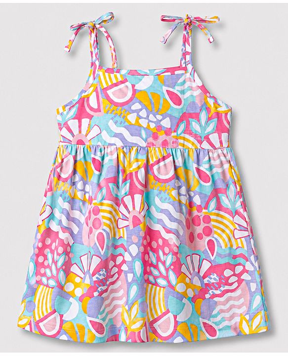 Babyhug 100% Cotton Woven One Piece Dresses/Frocks with Shoulder Straps Multi Color 12-18 Months