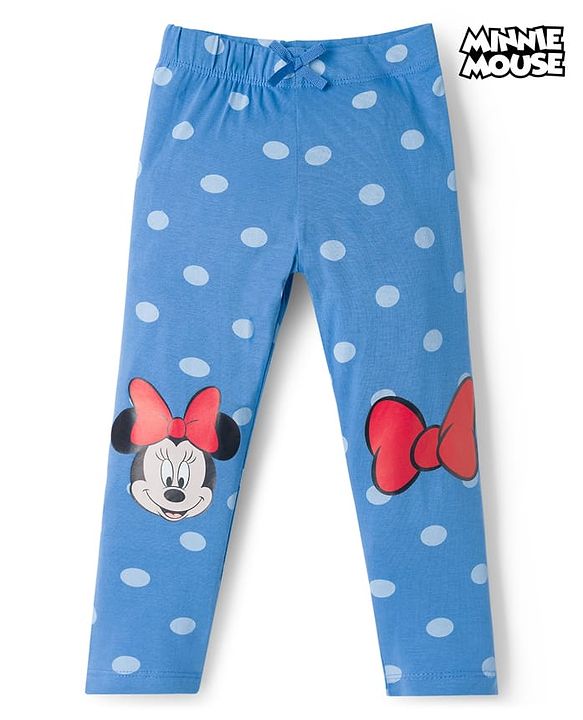 Babyhug Disney Lycra Knit Full Length Leggings With Minnie Mouse Graphics - Blue