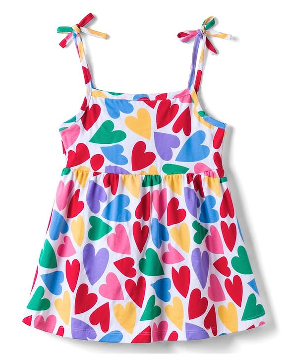 Babyhug Single Jersey Knit Sleeveless Frocks with Heart Print & Bow Applique Pack of 2 - Multicolor