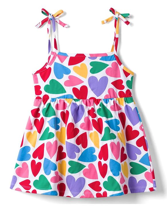 Babyhug Single Jersey Knit Sleeveless Frocks with Heart Print & Bow Applique Pack of 2 - Multicolor