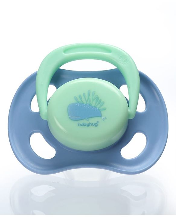 Babyhug Whale & Sea Horse Print Orthodontic Pacifier Pack of 2| 0+ Months| Protective Hygienic Cap| Breathable Airflow Vents| Orthodontic Silicone Teat| Food-Grade Silicone| BPA Free | Baby Safe