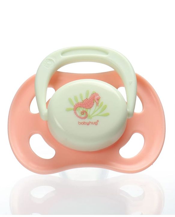 Babyhug Seahorse Print Orthodontic Pacifier Pack of 2| 3+ Months| Protective Hygienic Cap| Breathable Airflow Vents | Orthodontic Silicone Teat | Food-Grade Silicone | BPA Free | Baby Safe
