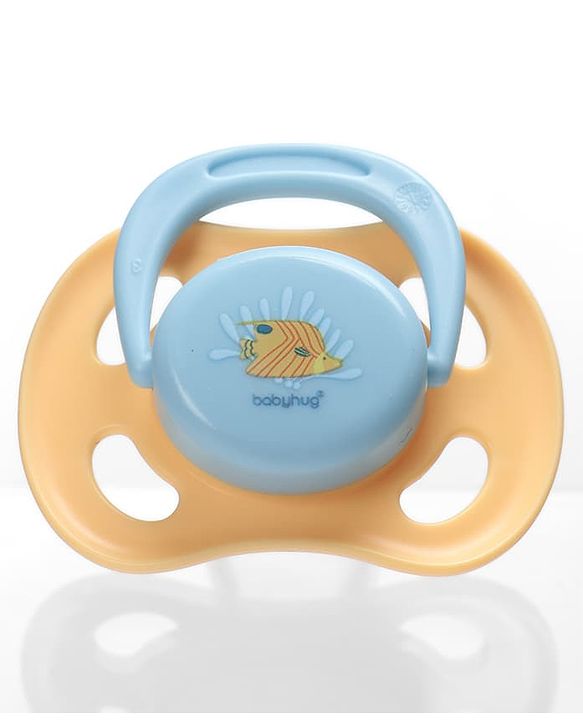 Babyhug Seahorse Print Orthodontic Pacifier Pack of 2| 3+ Months| Protective Hygienic Cap| Breathable Airflow Vents | Orthodontic Silicone Teat | Food-Grade Silicone | BPA Free | Baby Safe