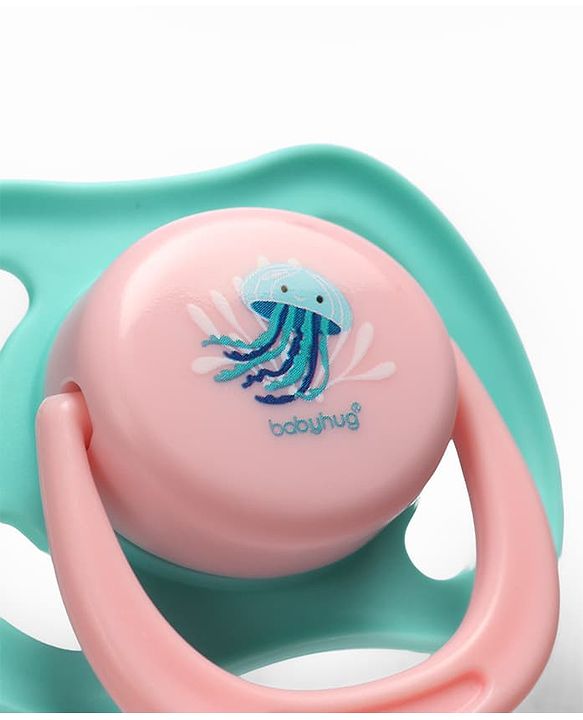 Babyhug Seahorse Print Orthodontic Pacifier Pack of 2| 3+ Months| Protective Hygienic Cap| Breathable Airflow Vents | Orthodontic Silicone Teat | Food-Grade Silicone | BPA Free | Baby Safe