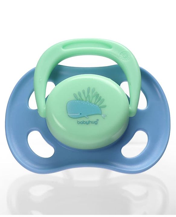Babyhug Seahorse Print Orthodontic Pacifier Pack of 2| 3+ Months| Protective Hygienic Cap| Breathable Airflow Vents | Orthodontic Silicone Teat | Food-Grade Silicone | BPA Free | Baby Safe