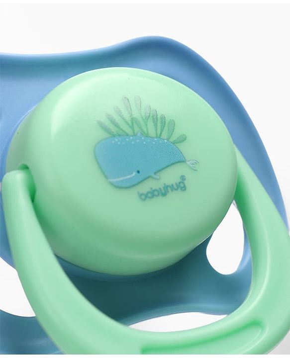 Babyhug Seahorse Print Orthodontic Pacifier Pack of 2| 3+ Months| Protective Hygienic Cap| Breathable Airflow Vents | Orthodontic Silicone Teat | Food-Grade Silicone | BPA Free | Baby Safe