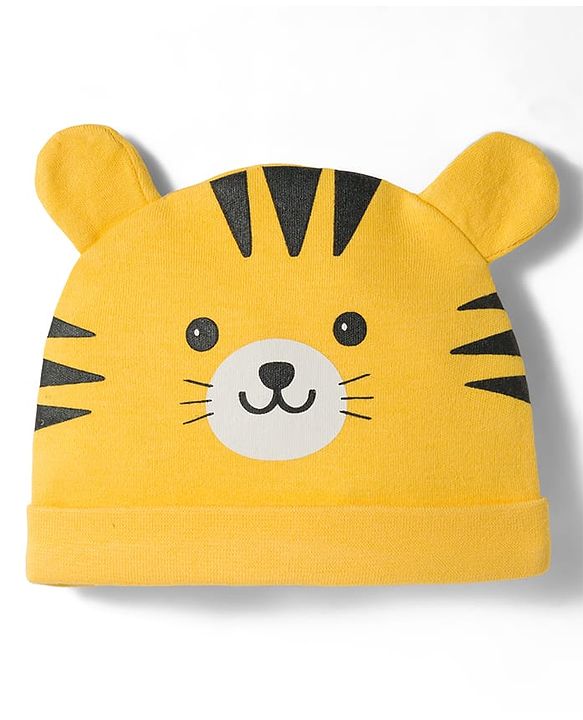 Babyhug 100% Cotton Interlock Knit Half Sleeves Onesie With Leggings & Cap & Lion Print With Applique - Multicolor