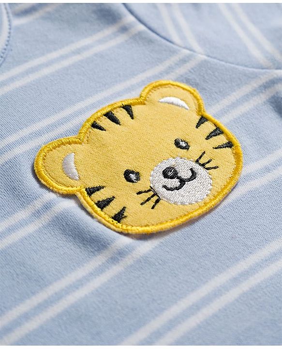 Babyhug 100% Cotton Interlock Knit Half Sleeves Onesie With Leggings & Cap & Lion Print With Applique - Multicolor