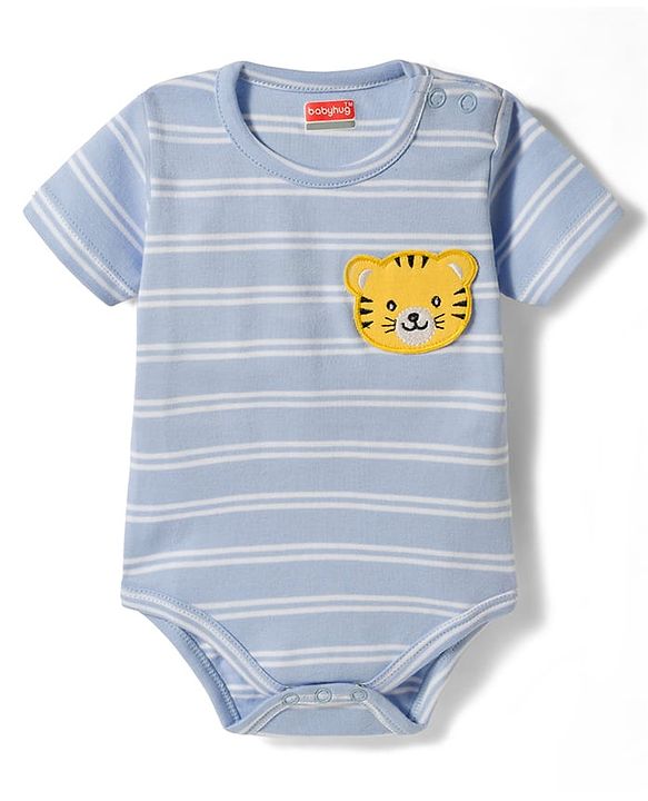 Babyhug 100% Cotton Interlock Knit Half Sleeves Onesie With Leggings & Cap & Lion Print With Applique - Multicolor