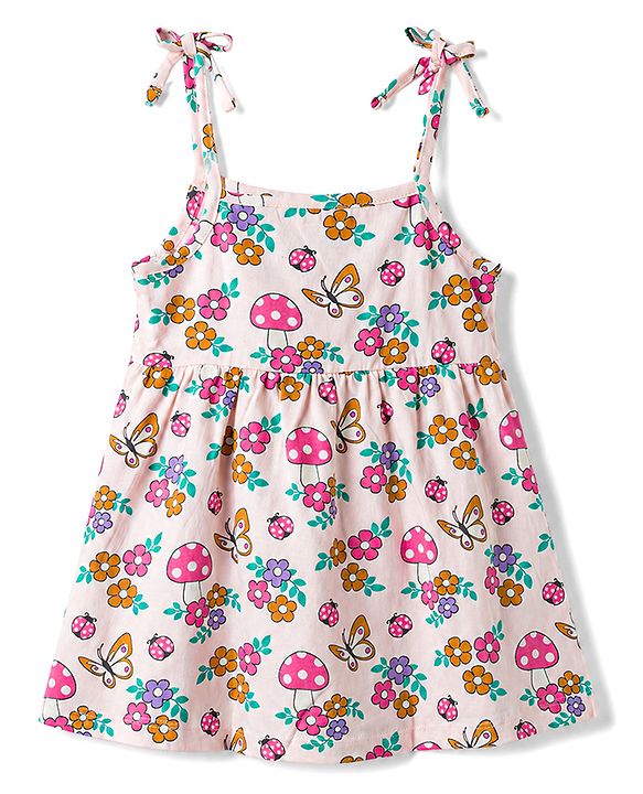 Babyhug 100% Cotton Knit Sleeveless Floral & Butterfly Printed Frocks With Bow Applique Pack Of 2 - Multicolor