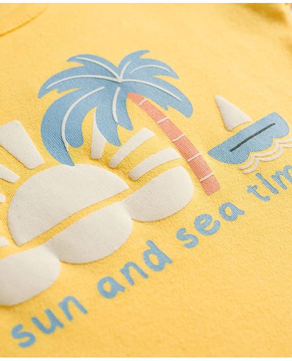 Babyhug 100% Cotton Knit Half Sleeves Onesie with Diaper Leggings & Beach Theme Print - Yellow & Light Blue