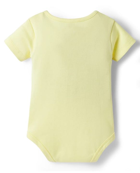 Babyhug 100% Cotton Knit Half Sleeves Text Printed Onesies - Yellow