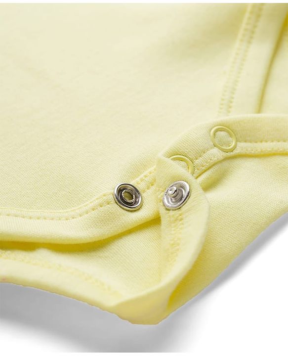 Babyhug 100% Cotton Knit Half Sleeves Text Printed Onesies - Yellow