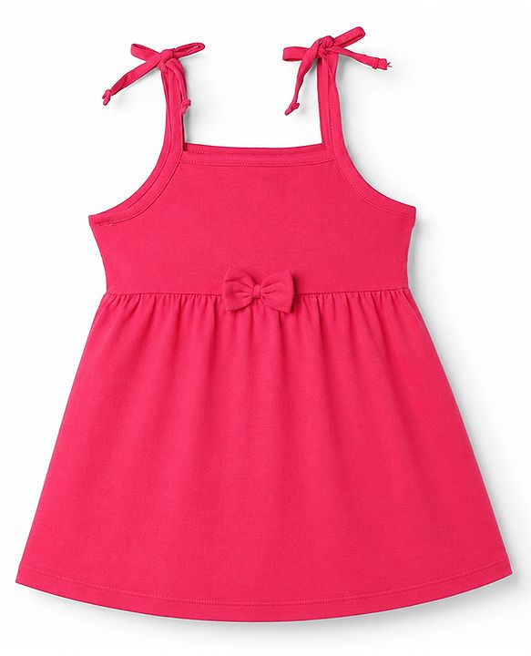 Babyhug 100% Cotton Single Jersey Knit Sleeveless Solid & Polka Dots Printed Frocks with Bow Applique Pack of 2 - Red