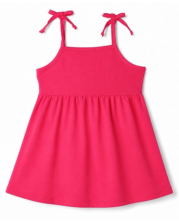 Babyhug 100% Cotton Single Jersey Knit Sleeveless Solid & Polka Dots Printed Frocks with Bow Applique Pack of 2 - Red