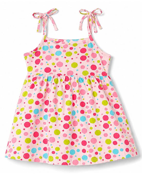 Babyhug 100% Cotton Single Jersey Knit Sleeveless Solid & Polka Dots Printed Frocks with Bow Applique Pack of 2 - Red