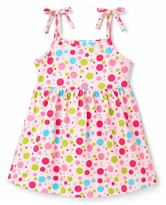 Babyhug 100% Cotton Single Jersey Knit Sleeveless Solid & Polka Dots Printed Frocks with Bow Applique Pack of 2 - Red